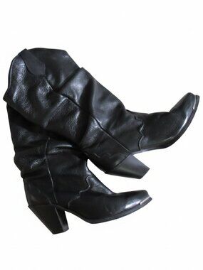 Women's Black Leather Pull-On Boots | Silver Toe Tips | Vibram Sole Size 7.5